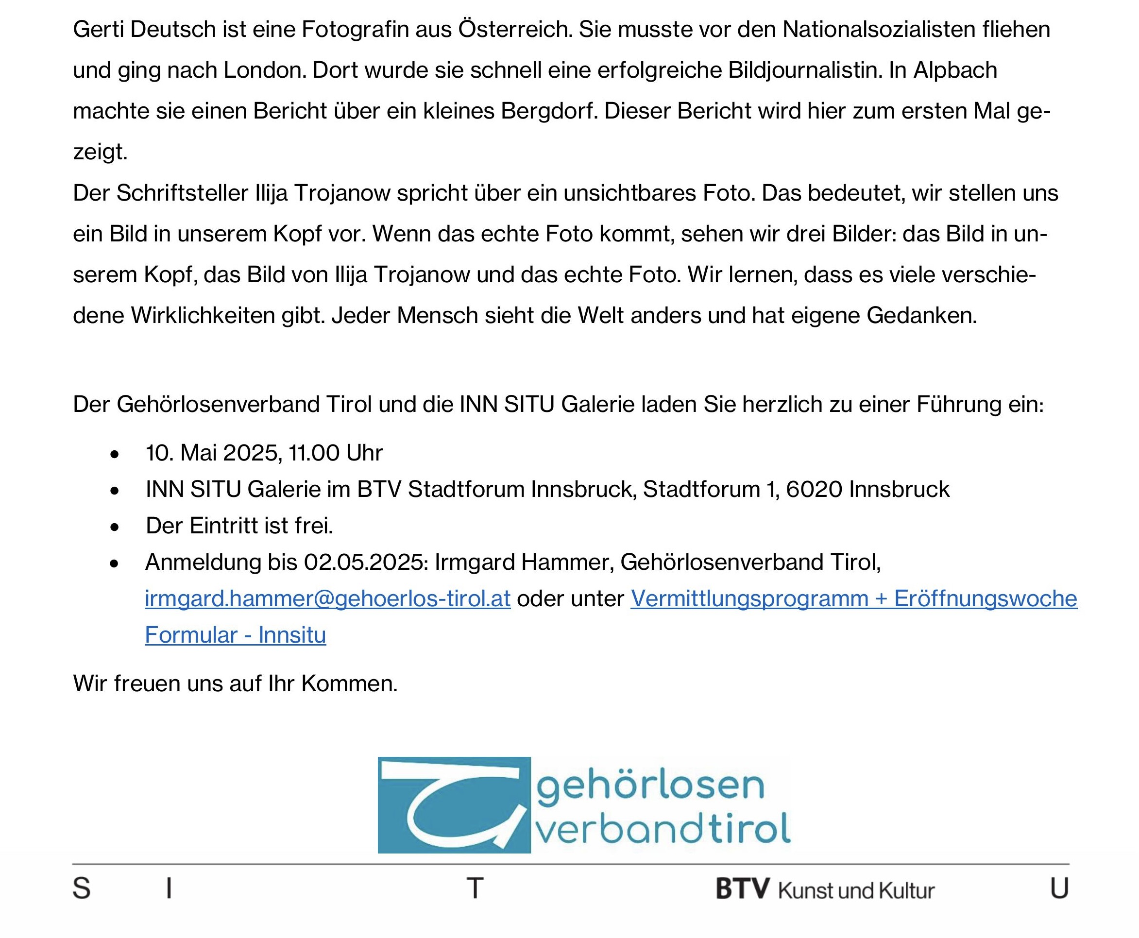 Ausschreibung Führung für Gehörlose Gerti Deutsch und Ilija Trojanow neu1